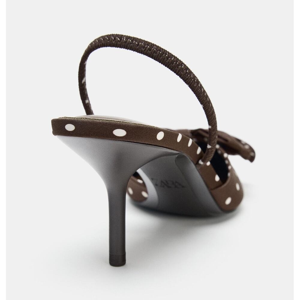 ZARA Polka Dot Bow Slingback Heels NWT Brown Pointed Toe Kitten Heel 6.5 - Picture 15 of 15